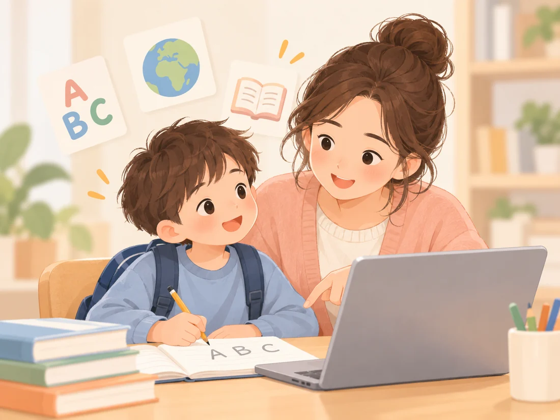 有孩子,但学校英文事务太多插画